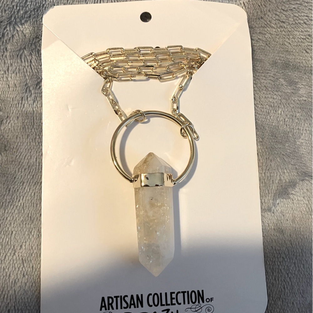 Citrine Point 18K Yellow Gold Over Brass Slide Pendant With 28.5"Chain.